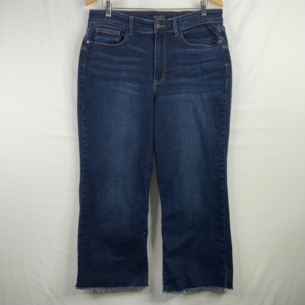 Judy Blue Wide Leg Jeans Dark Wash Raw Hem High Rise 16W JB82517DK-CO-PL